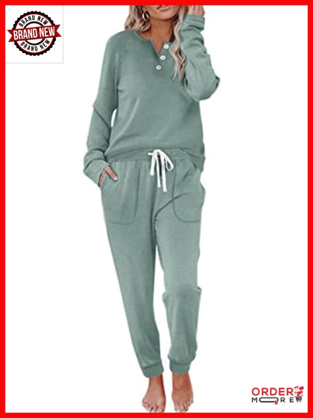 Two Piece Lounge Set Button Down Sweatshirt Sweatpants with Pockets
